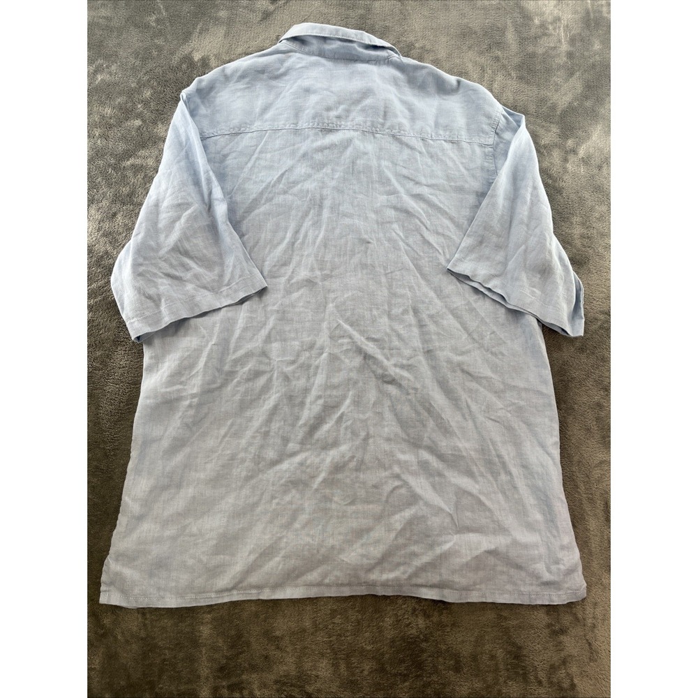 Bruno Men 2XLT Casual Button-Up Pure Linen Shirt Blue Short Sleeve Pocket Casual - Picture 6 of 6